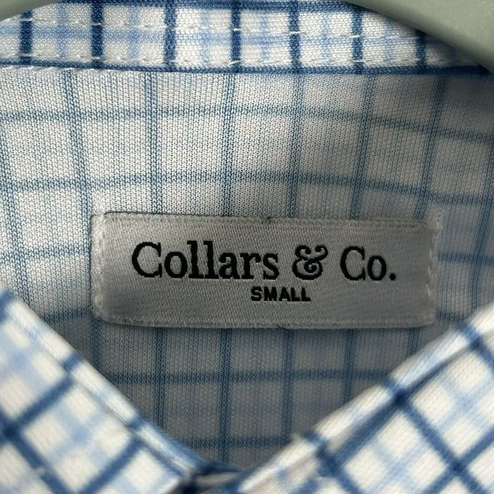 Collars & Co Polo Shirt Mens Small Blue Tattersall Plaid Dress Collar Office NWT